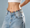 Women's Multicolor Stone Waist Chain with Oval Links