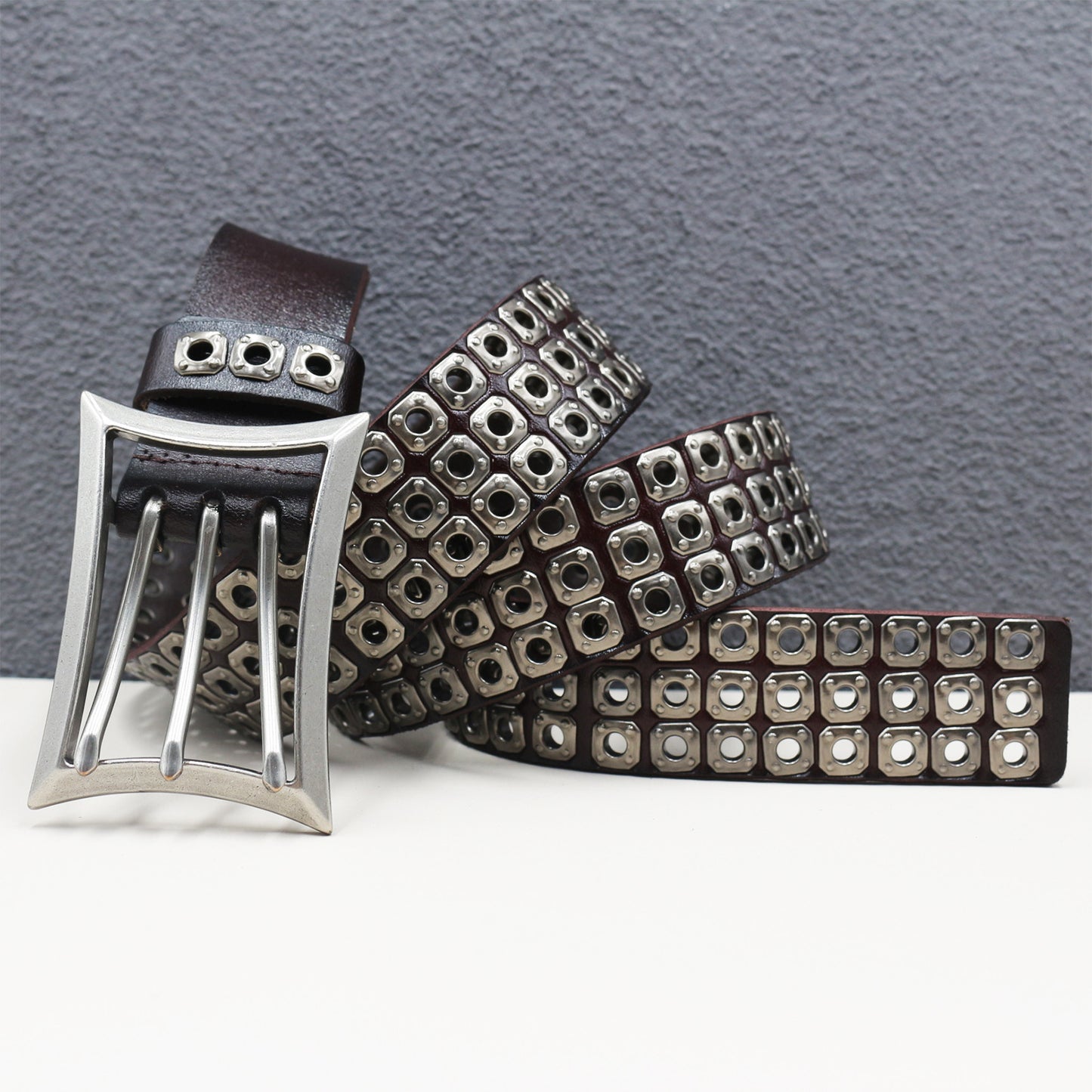 Punk studded wide leather belt with rivets