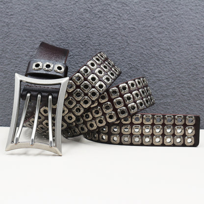 Punk studded wide leather belt with rivets