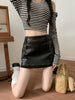 Women Brown PU High Waisted Leather Mini Skirt
