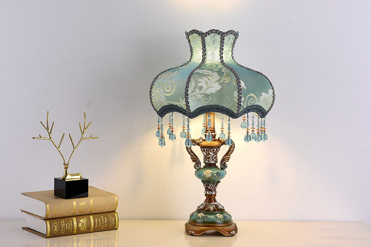 European retro bedside table lamp with fabric shade