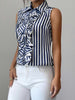 Blue white striped ruffle sleeveless shirt