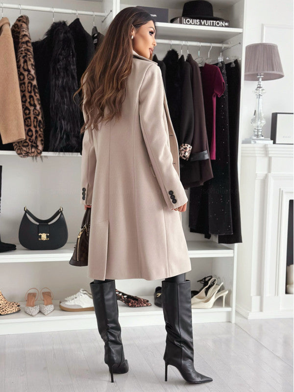 Simple long wool coat with pockets for women