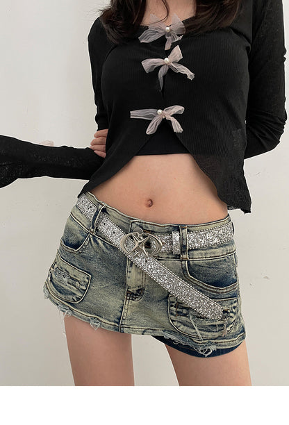 Glitter Belt Faux Leather With Star Buckle