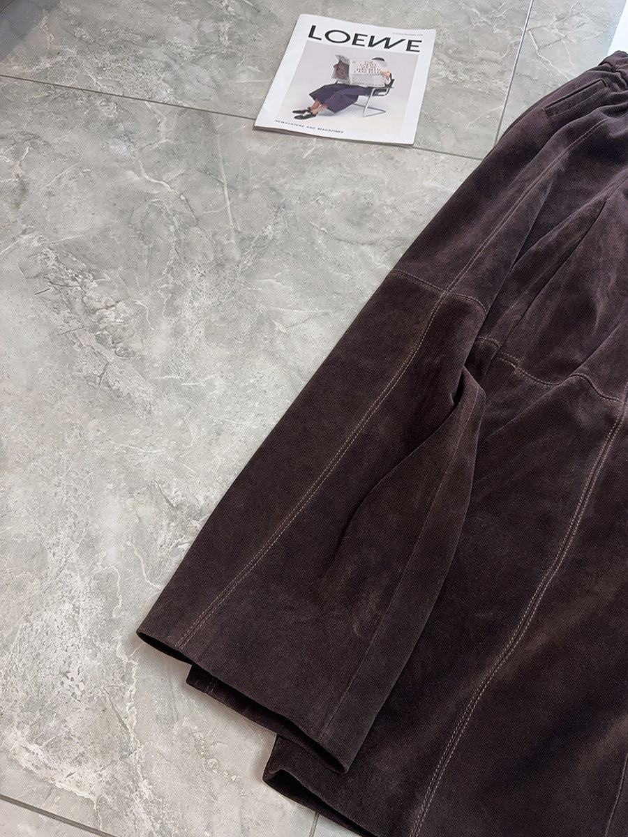 Women’s Suede Pants Wide-Leg Trousers