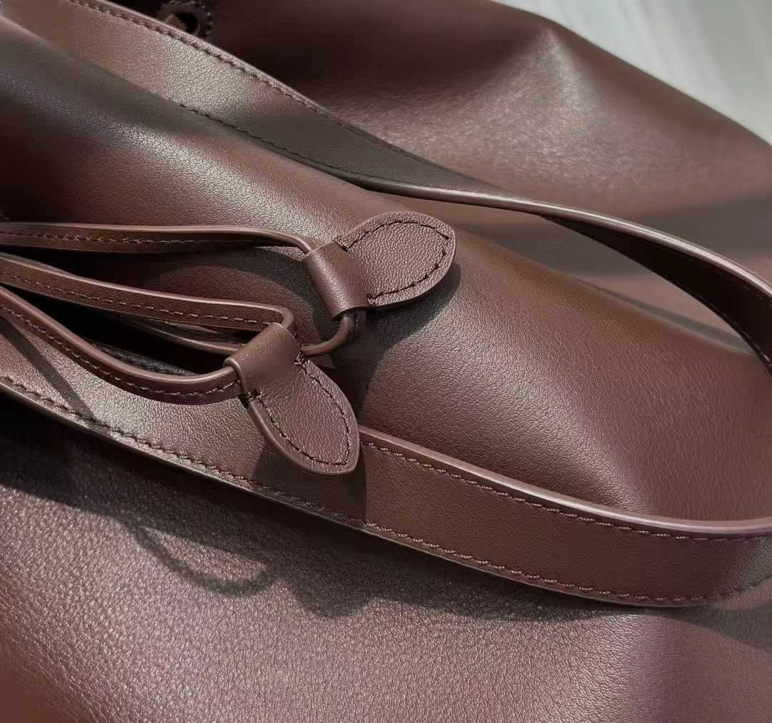 Genuine Leather Women’s Bucket Bag Tote with Drawstring