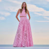 Women’s Lace Embroidered Hollow Two-Piece Midi Skirt Set