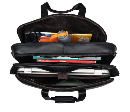 men's genuine leather laptop office bag with trolley sleeve