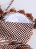 Brown Checkered Two Piece Bikini Set with Floral Appliqués