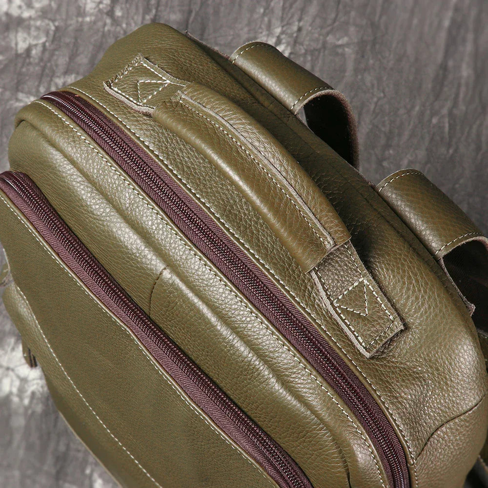 Leather backpack for men army green 15 inch