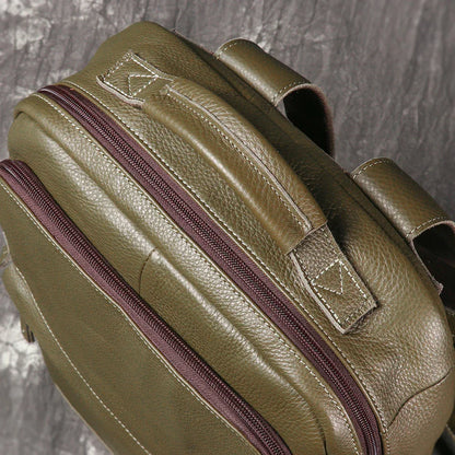 Leather backpack for men army green 15 inch