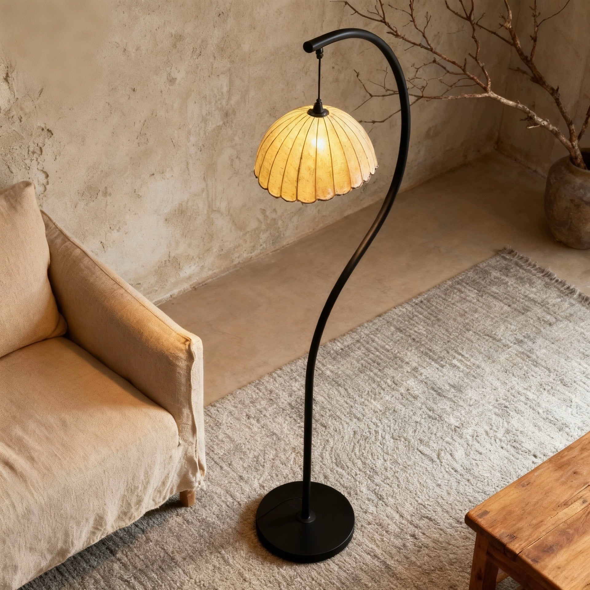 Vintage arc fabric shade floor lamp