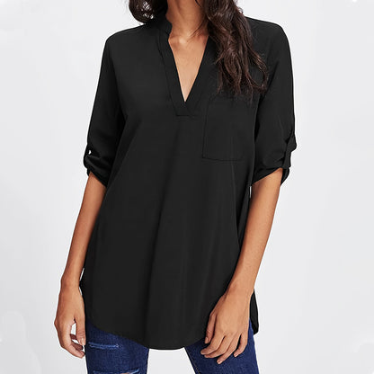 women long sleeve blouse Roll Tab Sleeve