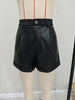 Black Faux Leather High Waisted Shorts for Women with Folded Hem