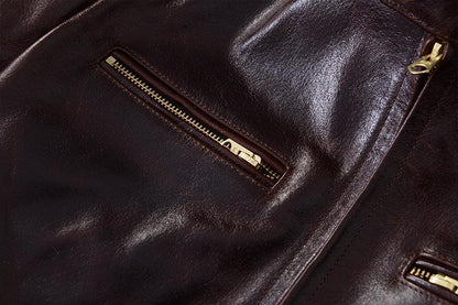 Men Waxed Leather Motorcycle Jacket