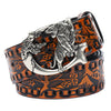 Women punk embossed leather tiger buckle belt