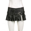 Imitation Leather Belted Mini Skirt