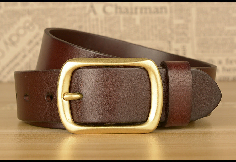Men’s Top-Grain Cowhide Belt with Solid Copper Buckle