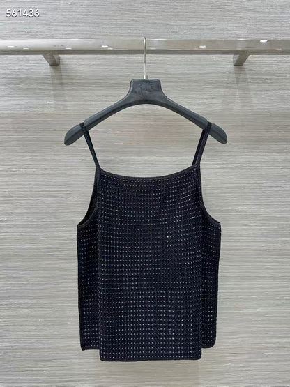 Women Gold Thread Plaid Rhinestone Knit Three Piece Set