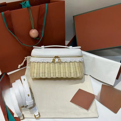Handwoven Rattan and Leather Crossbody Summer Bag