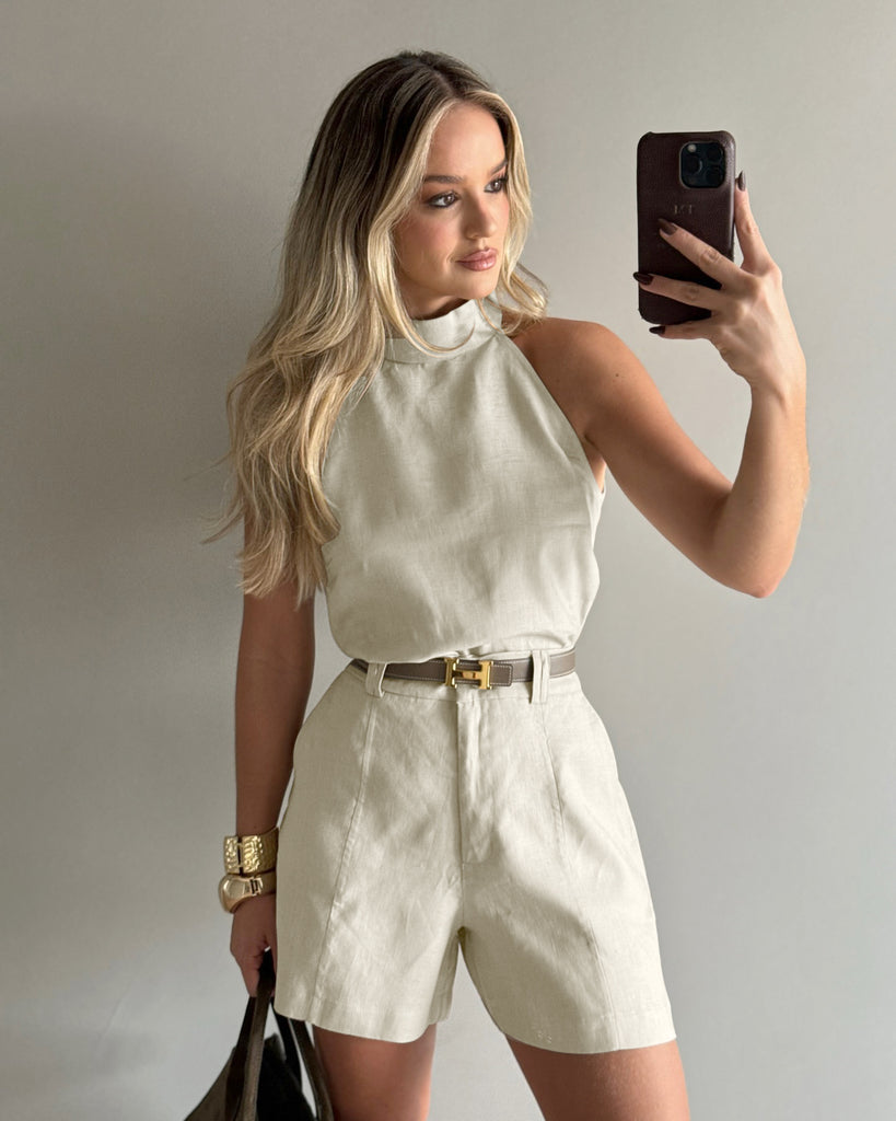 Women Two Piece Set High Waist Shorts and Sleeveless Top Outfit