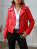 Women’s Red Faux Leather Motorcycle Jacket Slim Fit