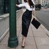 High Waist Faux Leather Bodycon Midi Skirt