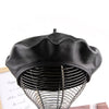 Leather womens beanie with black beret crown