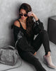 Women Denim Jacket with Chain Rivet Fringe