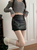 Women Brown PU High Waisted Leather Mini Skirt