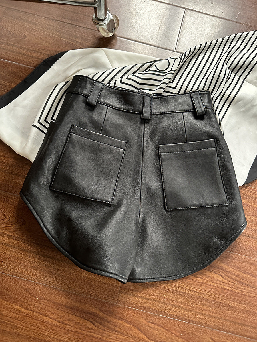 Women high waisted leather short shorts