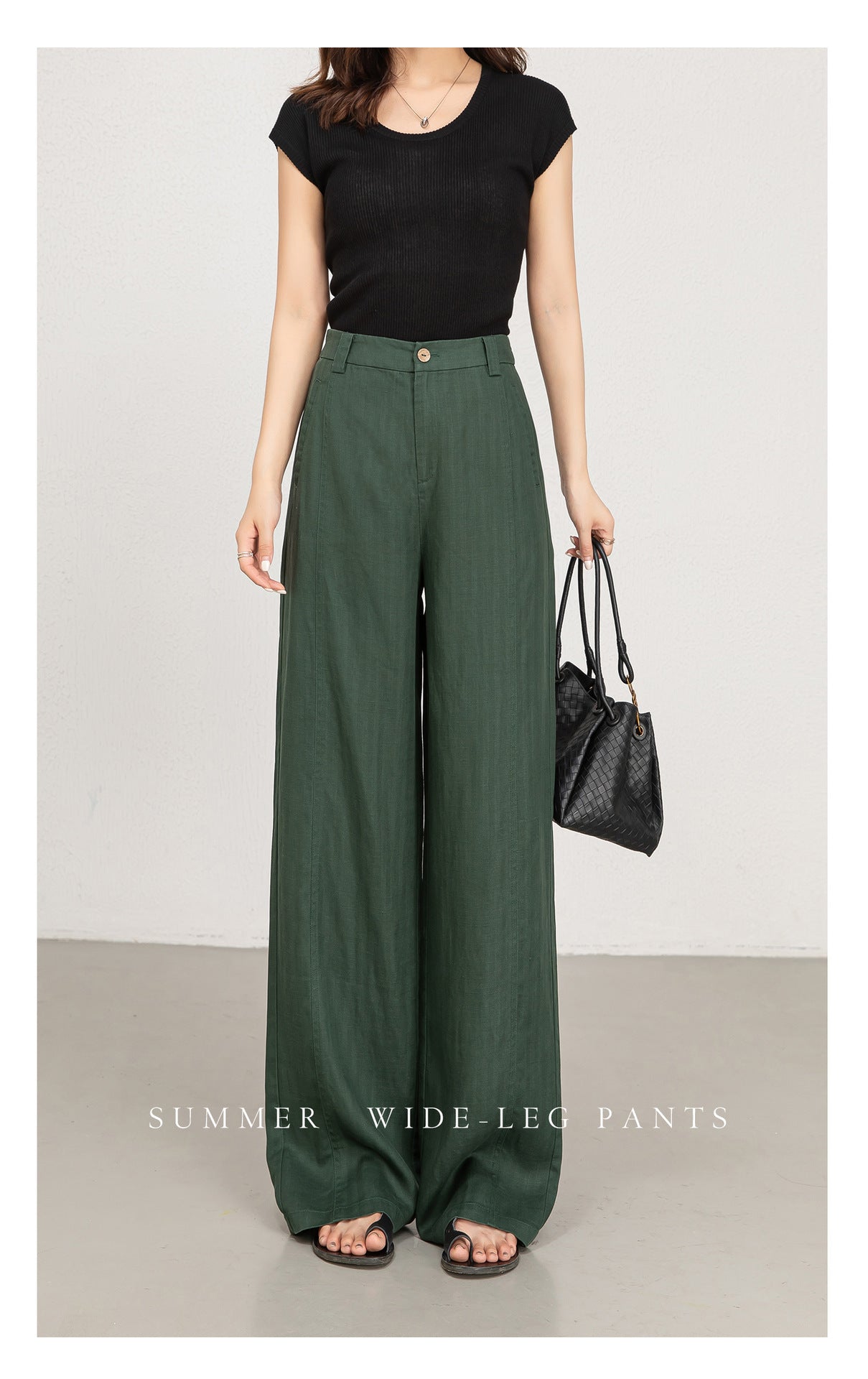 Wide leg trousers women with soft green drape