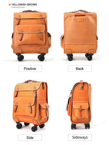 Leather Luggage Trolley Case Carry-On Suitcase with Wheels