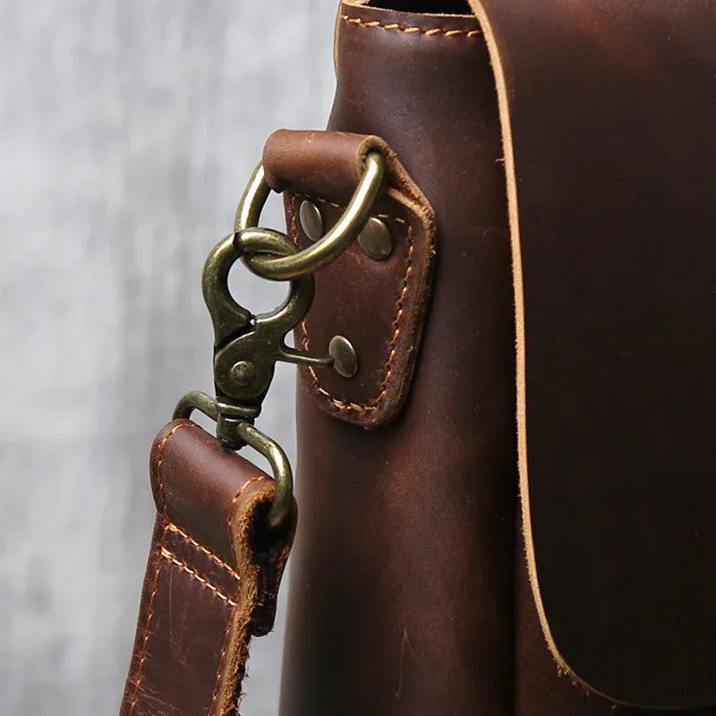 Leather messenger bag briefcase for men