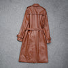 Women Genuine Leather Double Breasted Trench Coat With Belt