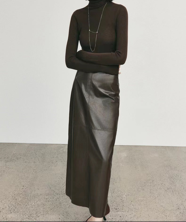 High Waisted Leather Maxi Skirt