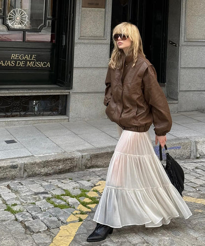 Summer Pleated Chiffon Long Maxi Layered Skirt