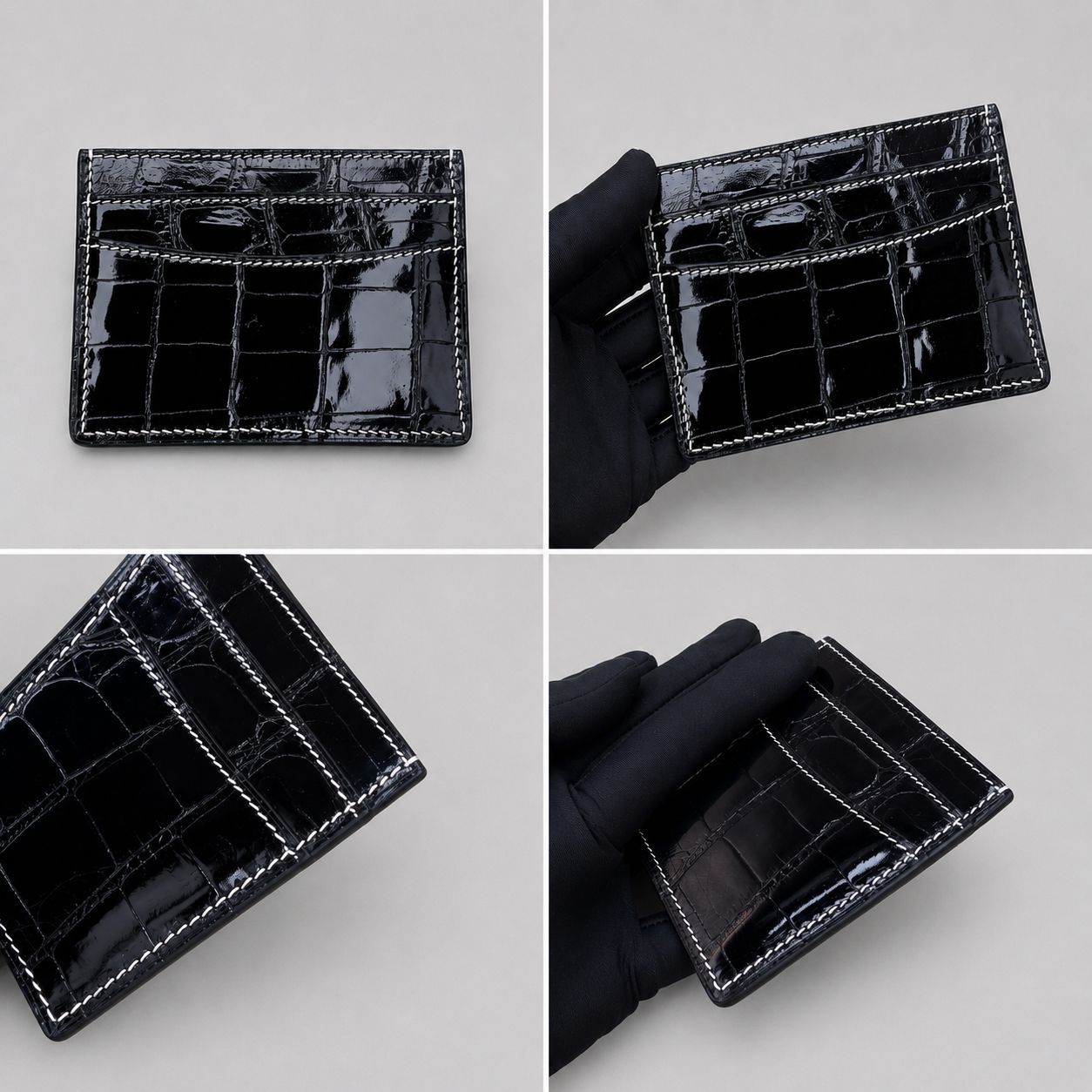 Black Crocodile Leather Card Holder for Men