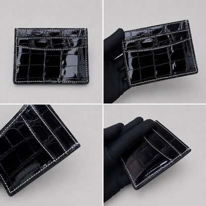 Black Crocodile Leather Card Holder for Men