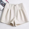 High waisted sheepskin leather shorts for summer women White S