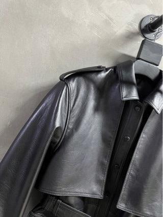 Moto Bomber Women Leather Jacket with Belted Waist