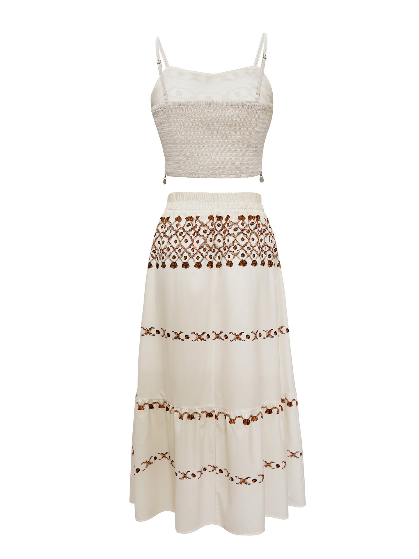 Bohemian Two-Piece Tassel Embroidered Crop Top & Maxi Skirt