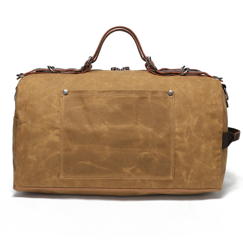 Canvas Duffle Bag with Washed Finish and Top-Grain Cowhide Leather