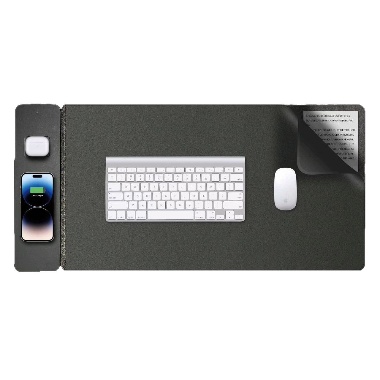 Leather desk pad with magnetic charging side panel