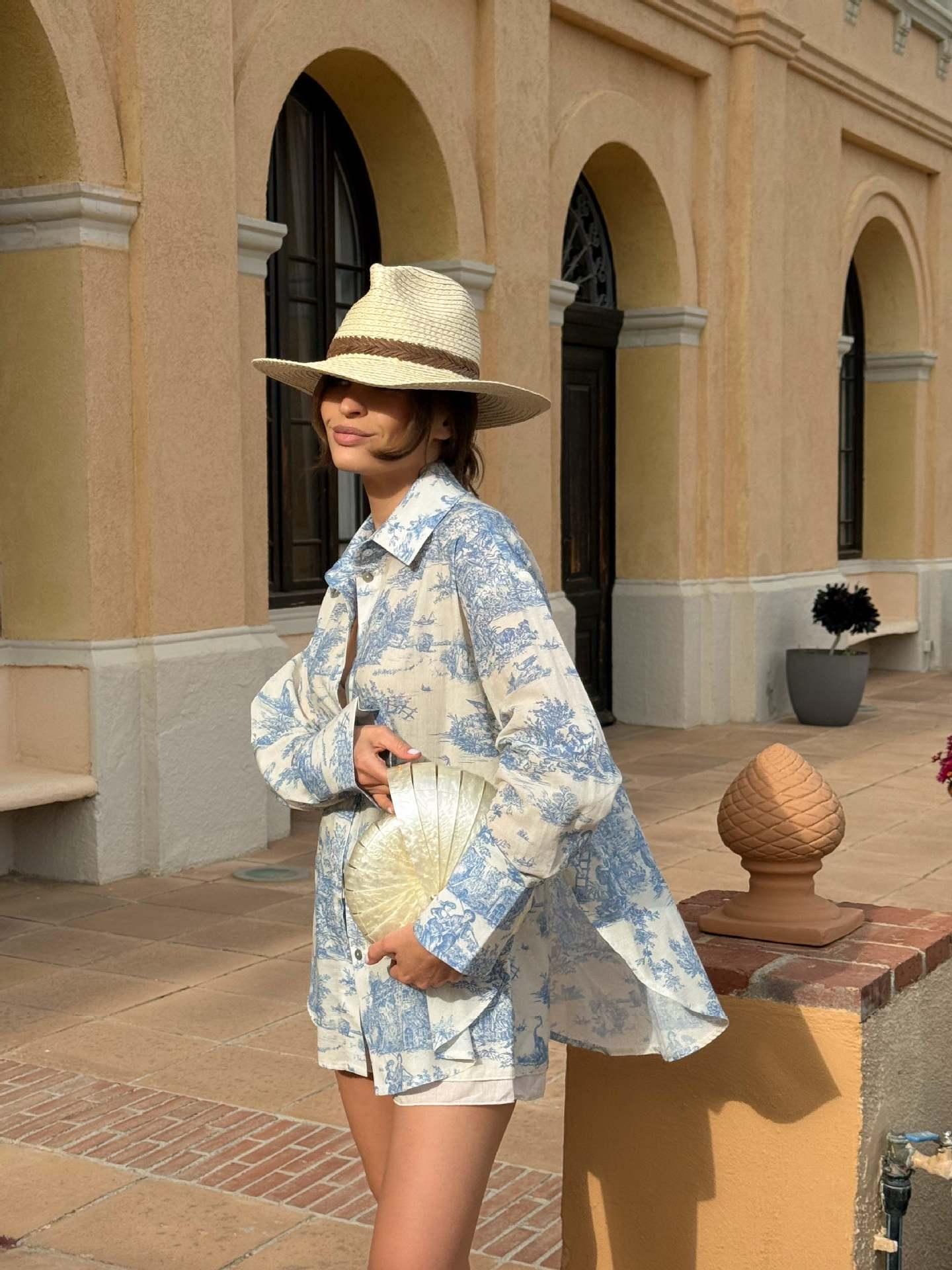 Printed long sleeve shirt shorts set