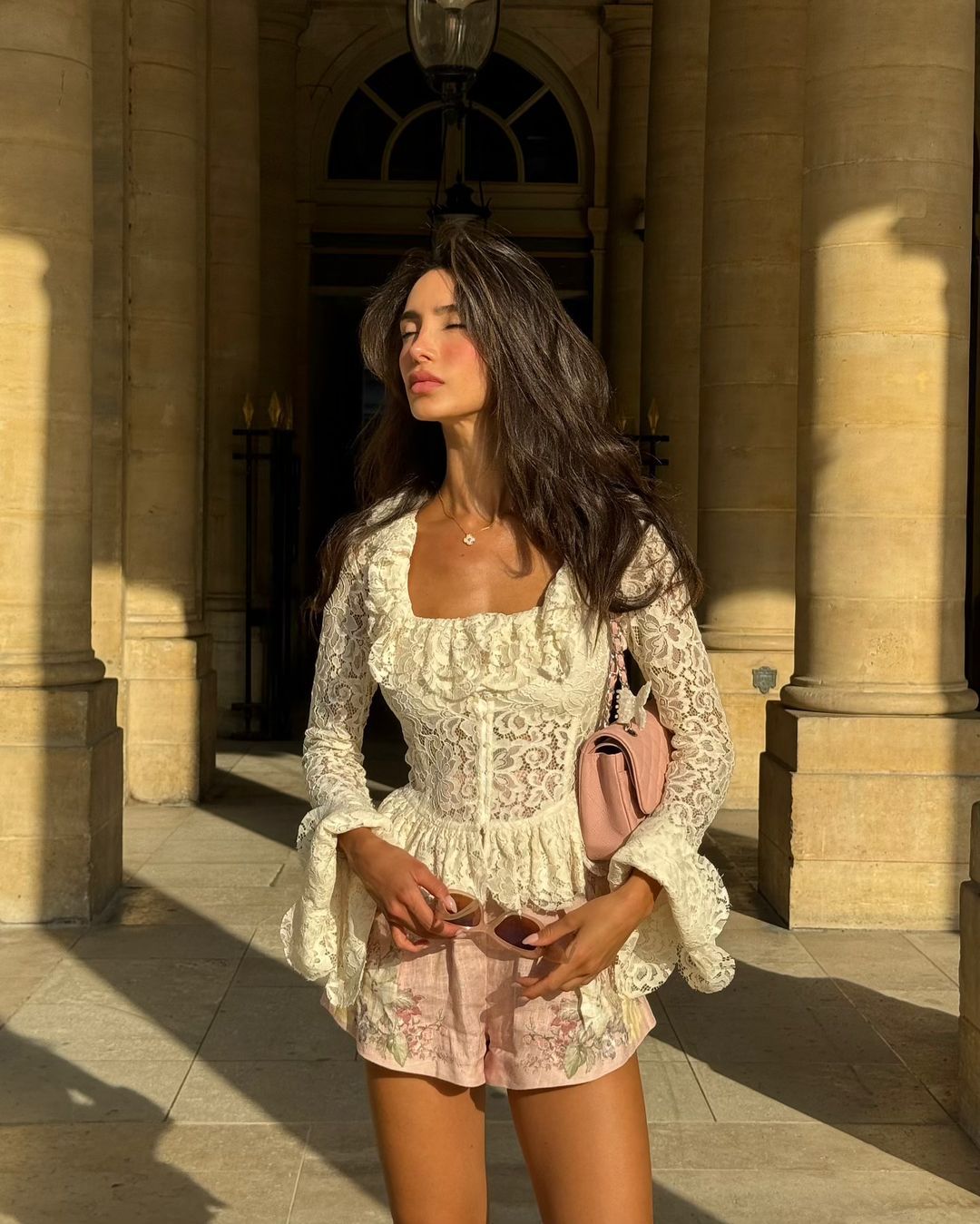 White Lace Corset Blouse Women Long Sleeve Peplum Top