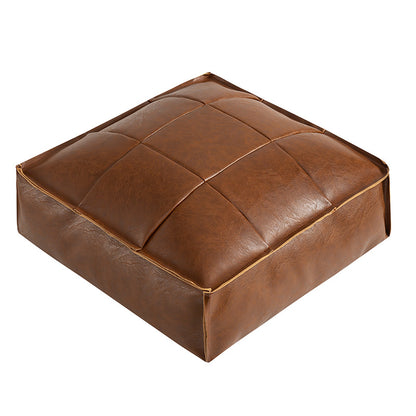 Faux Leather Pouf Ottoman Floor Cushion Cover