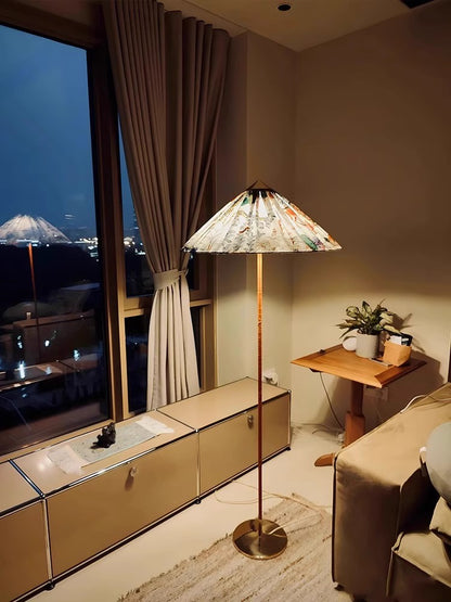 Danish Wabi-Sabi Rattan Floor Lamp Retro Hat Style Standing Light