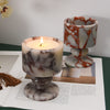 Natural Marble Goblet Candle Holder with Rounded Stem and Red Veining