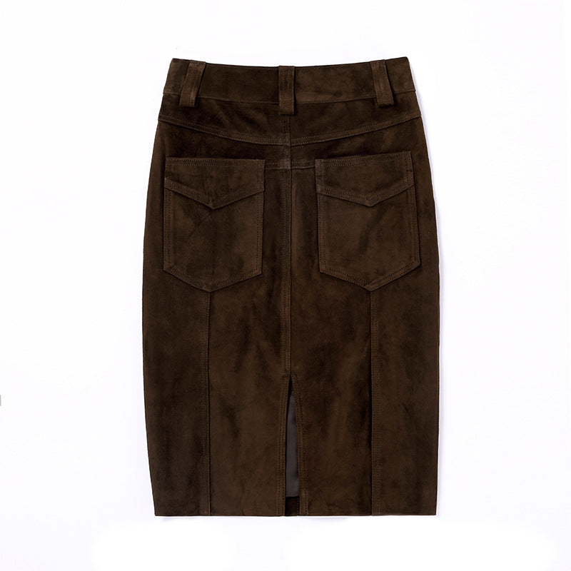 High Waist Leather Midi Pencil Skirt Women
